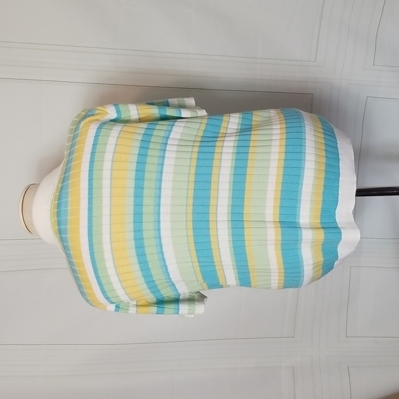 Alfred Dunner SZ 2X Sweater VTG Pastel Yellow Blue Green Striped Short Sleeve - Picture 5 of 7